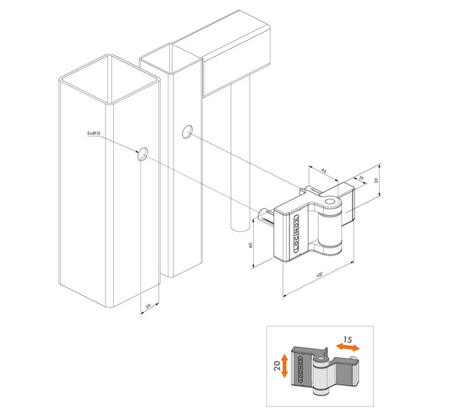 Compact 2 Way Adjustable 180° surface mounted hinge - PUMA - Black - Each.webp