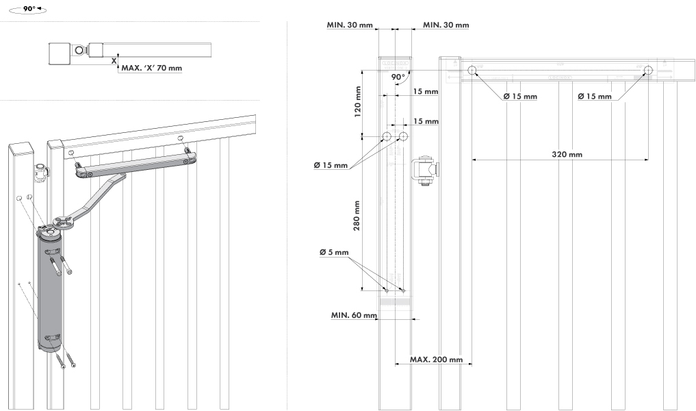 Hydraulic Industrial Gate Closer Verticlose 2 FOR 90° AND 180° HINGES BLACK.webp