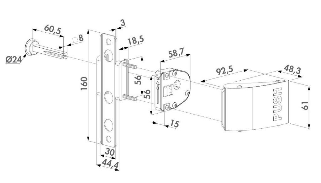Gate Handle Aluminium Push Handle Emergency Exit Locinox 3006PUSH.webp