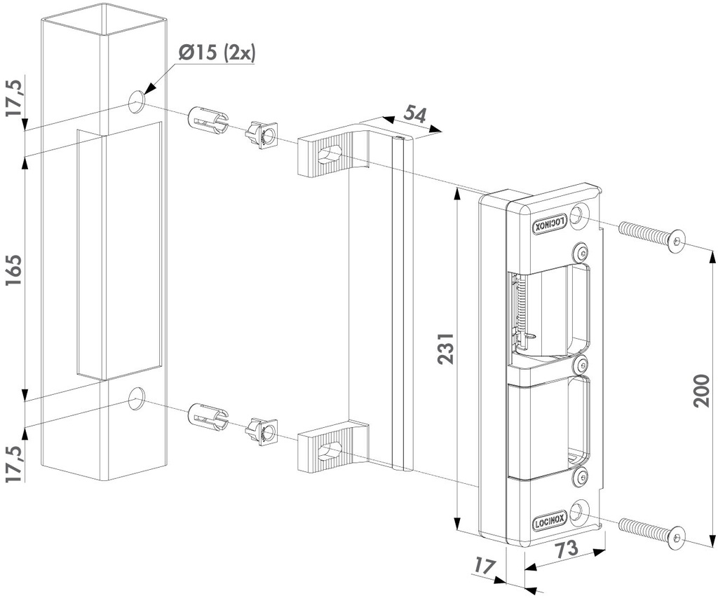 Locinox Built in ELECTRIC STRIKE FOR FORTY, Fifty & Sixty LOCK Gate frame 40mm - Fail Close.webp