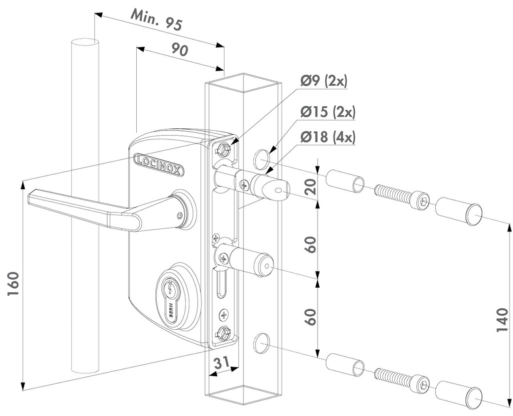 Locinox Industrial Lock U2 for Flat Bar Adjustable 10-30mm.webp