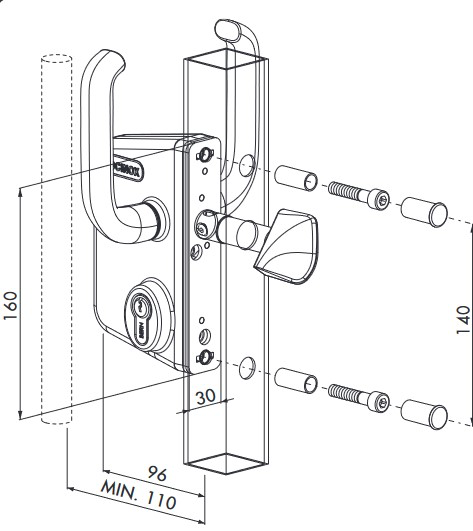 Locinox Industrial Manual Sliding Gate Lock 40mm profile Black colour -without Keep.webp