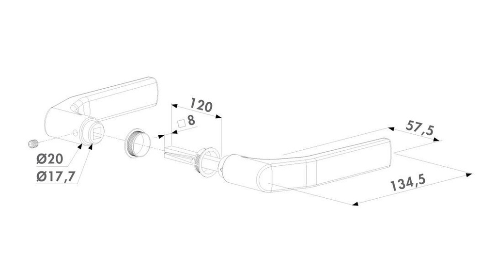 Gate Handle Aluminium with 8mm square 120 mm spindle Locinox 3006J-H.webp