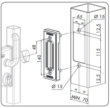 4 Locinox Industrial Manual Sliding Gate Lock 50mm profile Silver colour with Keep.webp