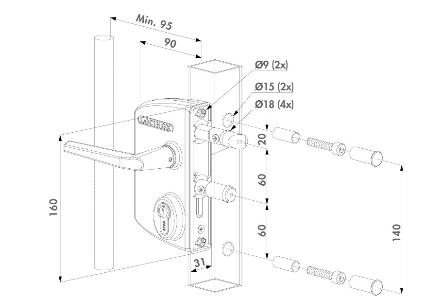 Industrial Swing Gate Lock U2 for Square tube 60-80mm.webp