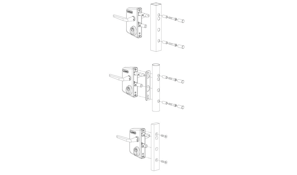 2 Locinox Industrial Swing Gate Lock U2 for Flat Bar Adjustable 10-30mm in Black -Lever Handle.webp