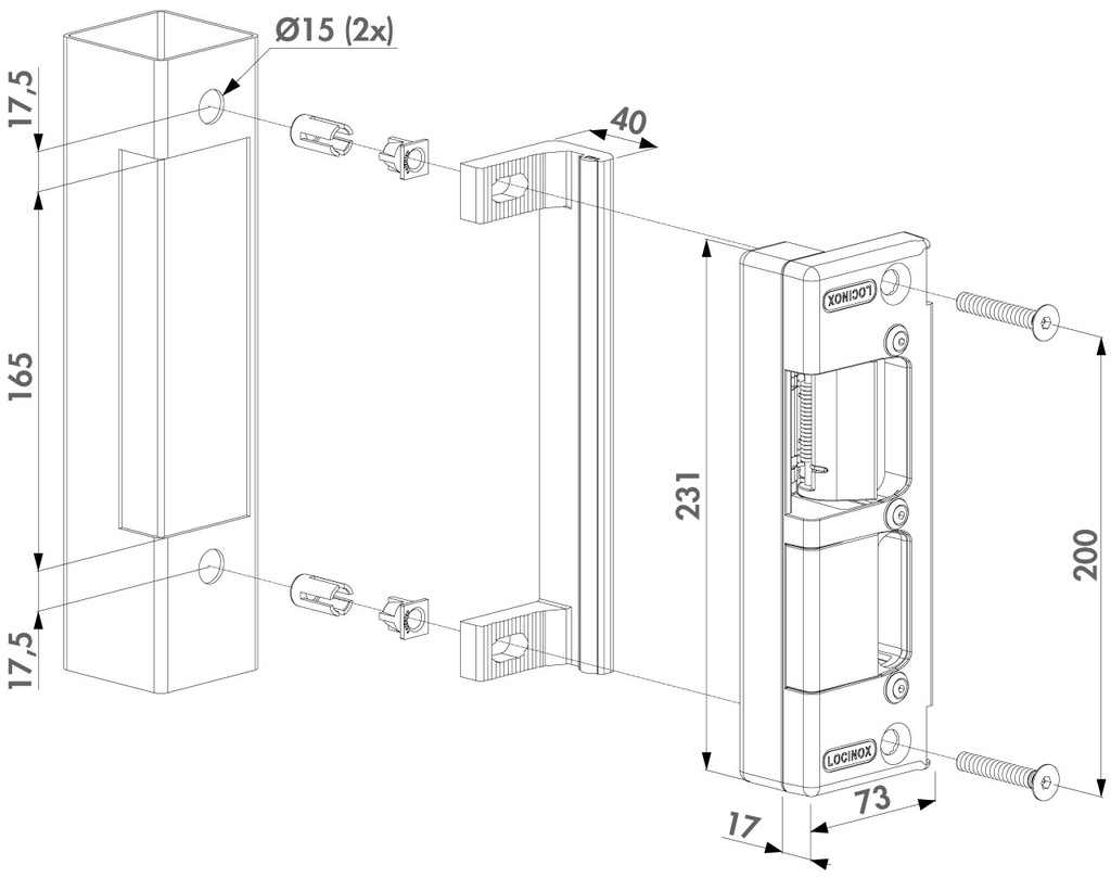 Locinox Electric strike for Swing Gates for H- Metal & H-Wood insert locks - Fail Open.webp
