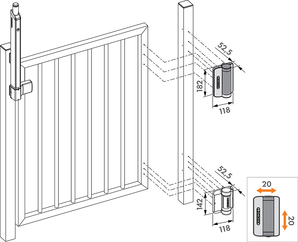 Caracal Hydraulic 180 gate closer and spring hinge - Locinox DIAGRAM .webp