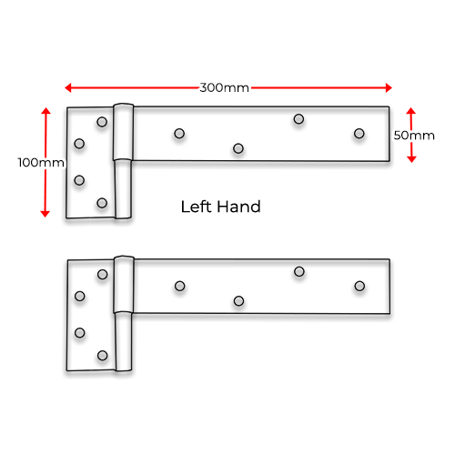 Steel Strap Timber Gate Hinge 300x50mm 14mm LH (Zinc) - pair .webp