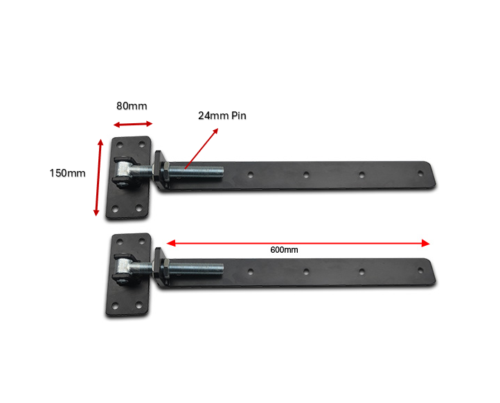Heavy Duty  Adjustable Steel Strap Hinge 24mm pin 600mm long  Black Pair - Timber Gates - Pair.webp