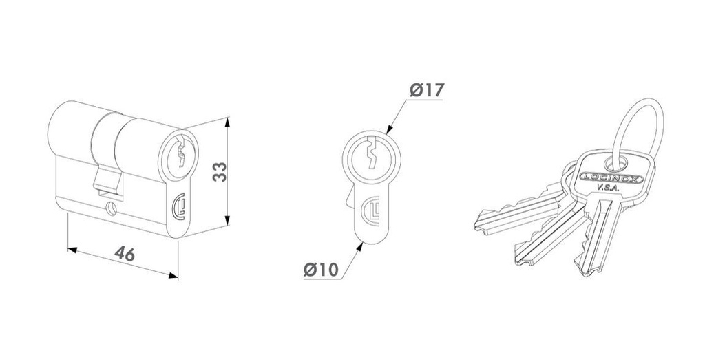 Europrofile cylinder with three keys 46 mm STD key Alike.webp