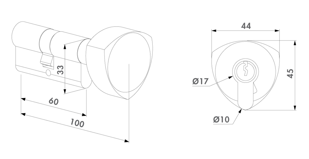 Euro Key Barrel, 60mm Full Cylinder, Keyed Different with Turn Snib - Bright Chrome.webp