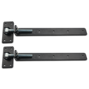 Heavy Duty Adjustable Steel Strap Hinge 24mm pin 600mm long Black Pair - Timber Gates / Pair